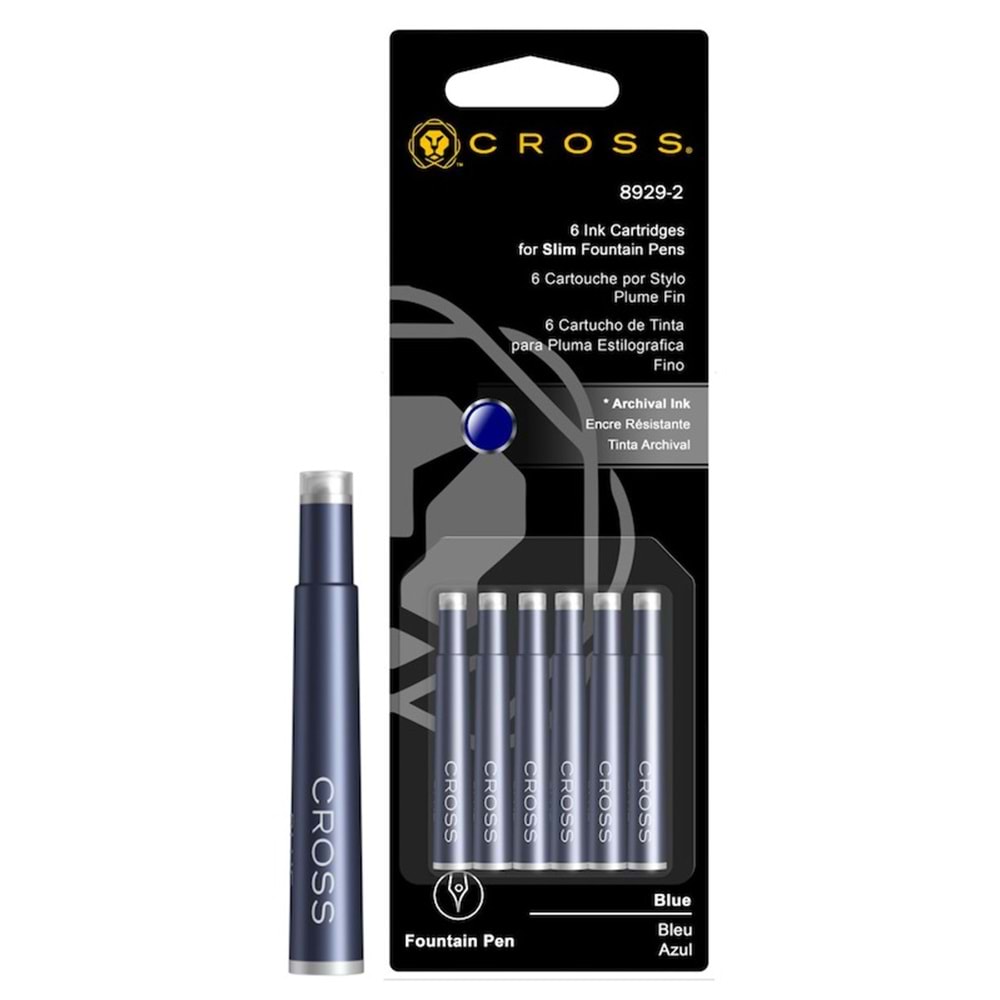 Cross Dolma Kalem Kartuşu İnce (slim) Tip 6'lı Mavi 8929-2