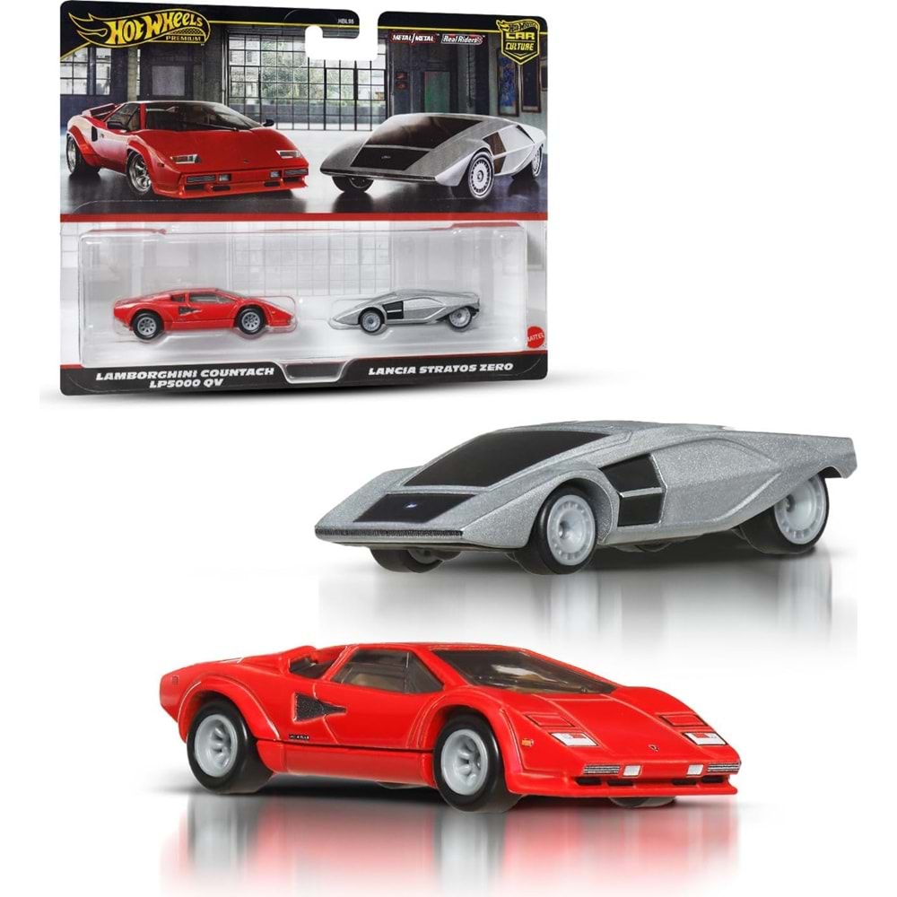 Hot Wheels Premium Car Culture 2'li paket, 1:64 ölçekli araçlardan oluşan, benzersiz çiftler, Real Riders tekerlekler, Metal/Metal şasi, koleksiyonculara uygun hediye, JBL02
