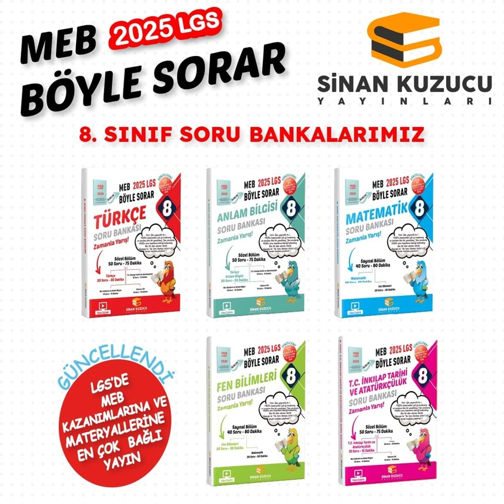 Sinan Kuzucu 2025 LGS 8. Sınıf Soru Bankası Seti (5 Kitap)