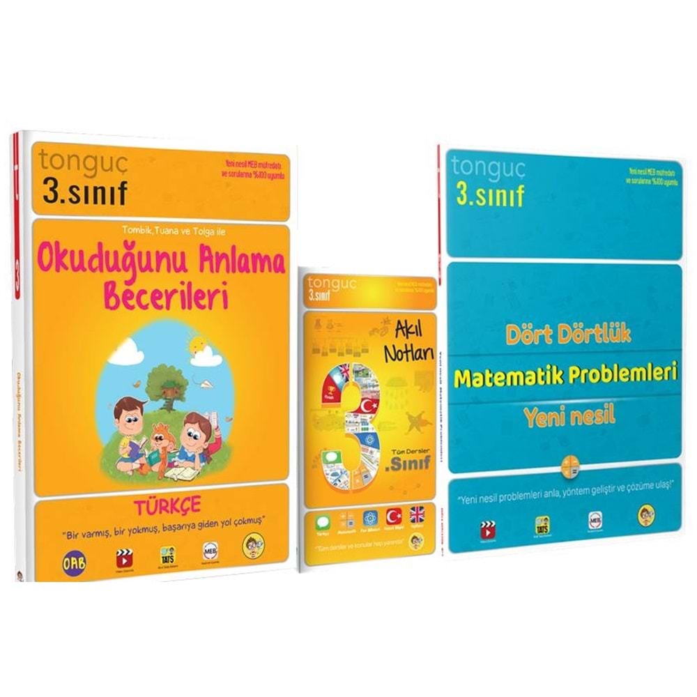 Tonguç 3. Sınıf Okuduğunu Anlama Becerileri - Yeni Nesil Dört Dörtlük Matematik Problemleri ve Akıl Notları