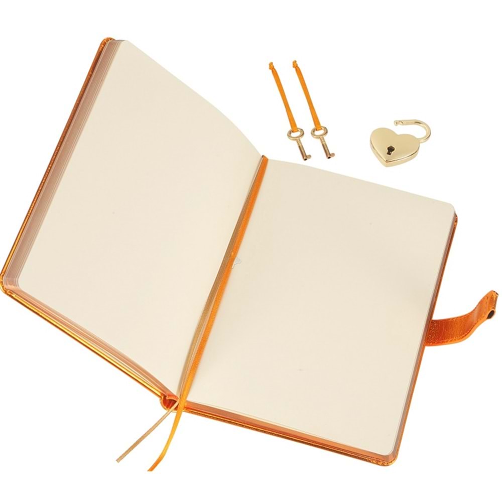 Victoria's Journals Hatıra Defteri 13x18 Hush Hush Kilitli Metalik Kapak Kutulu 160 YP Düz Turuncu