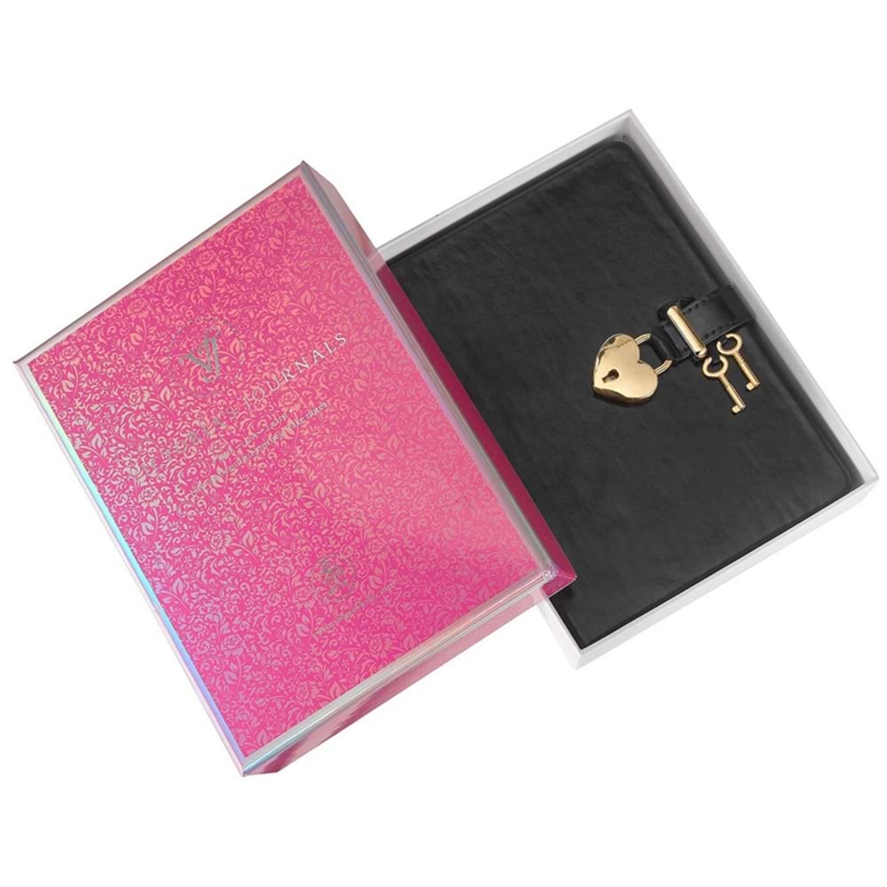 Victoria's Journals Hatıra Defteri 13x18 Hush Hush Kilitli Metalik Kapak Kutulu 160 YP Düz Siyah 4404