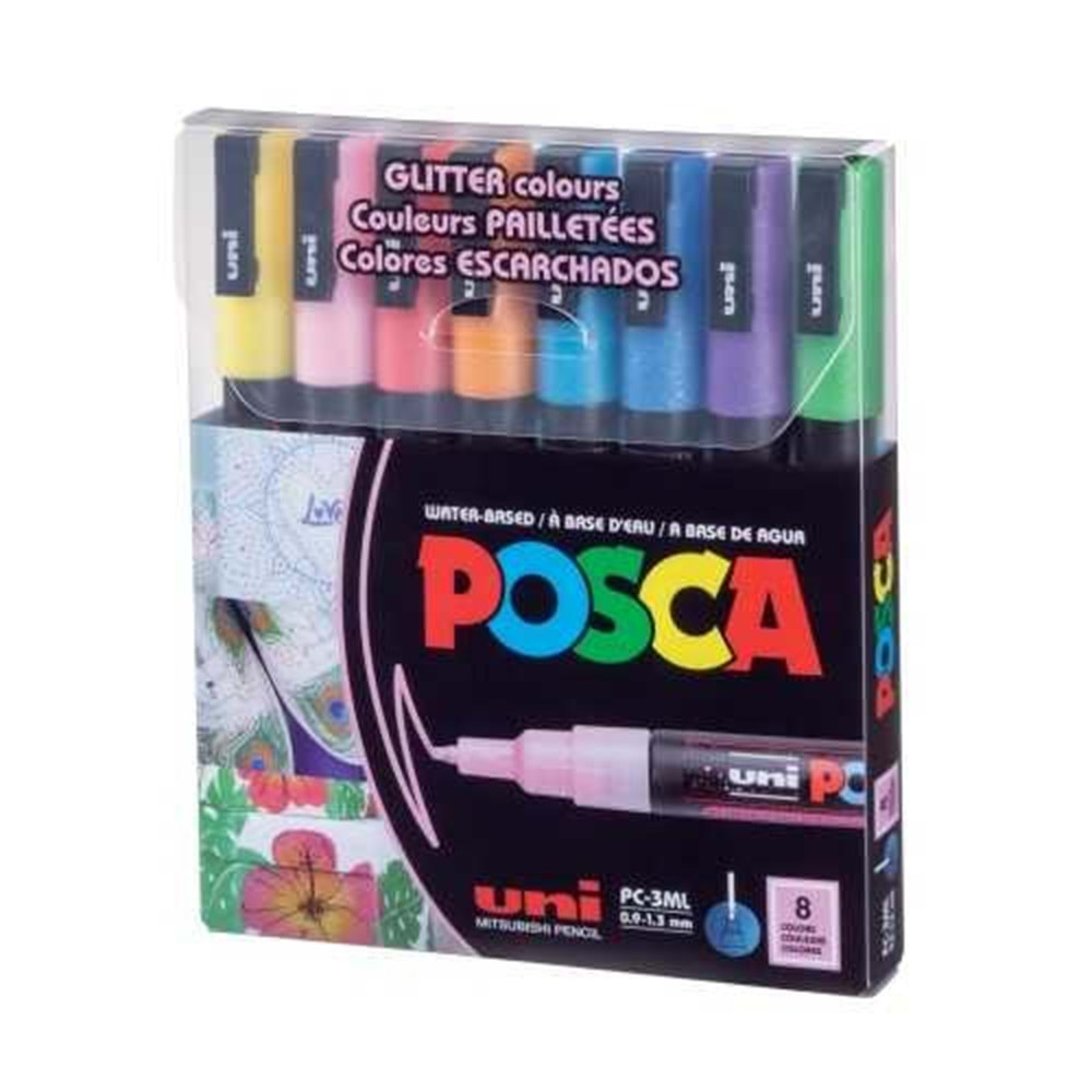 Uni Posca 0.9-1.3 Su Bazlı Poster Markörü Simli 8` li