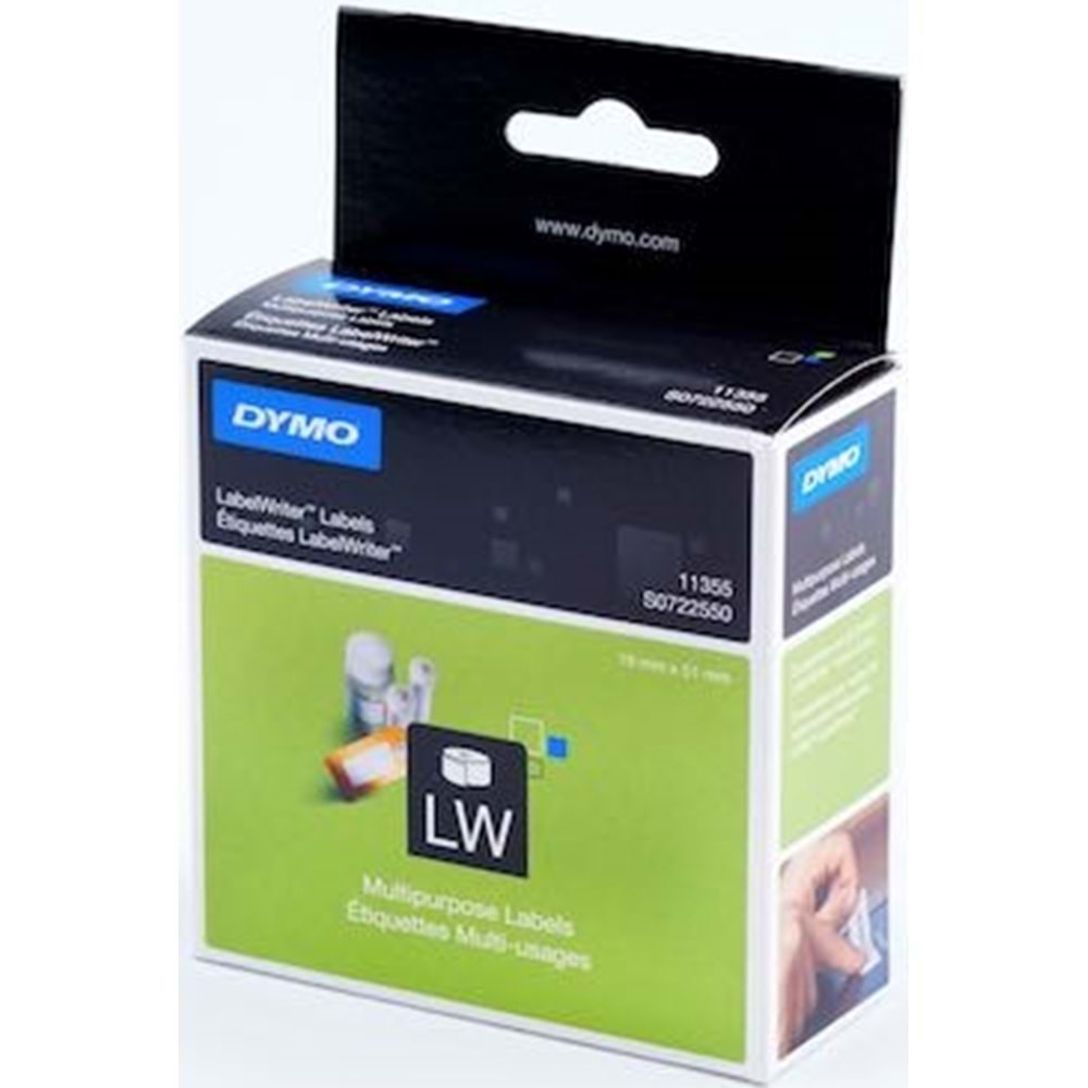 DYMO S0722550 LW Çok Amaçlı Etiket, 500 Etiket/Paket,19x51mm Beyaz