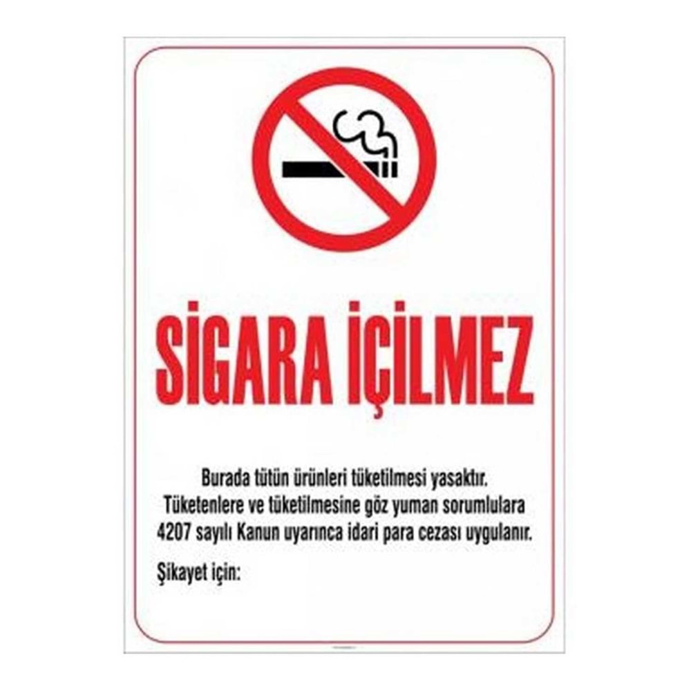 35 X 50 cm yasal Uyarı Karton levhası Sigara içilmez
