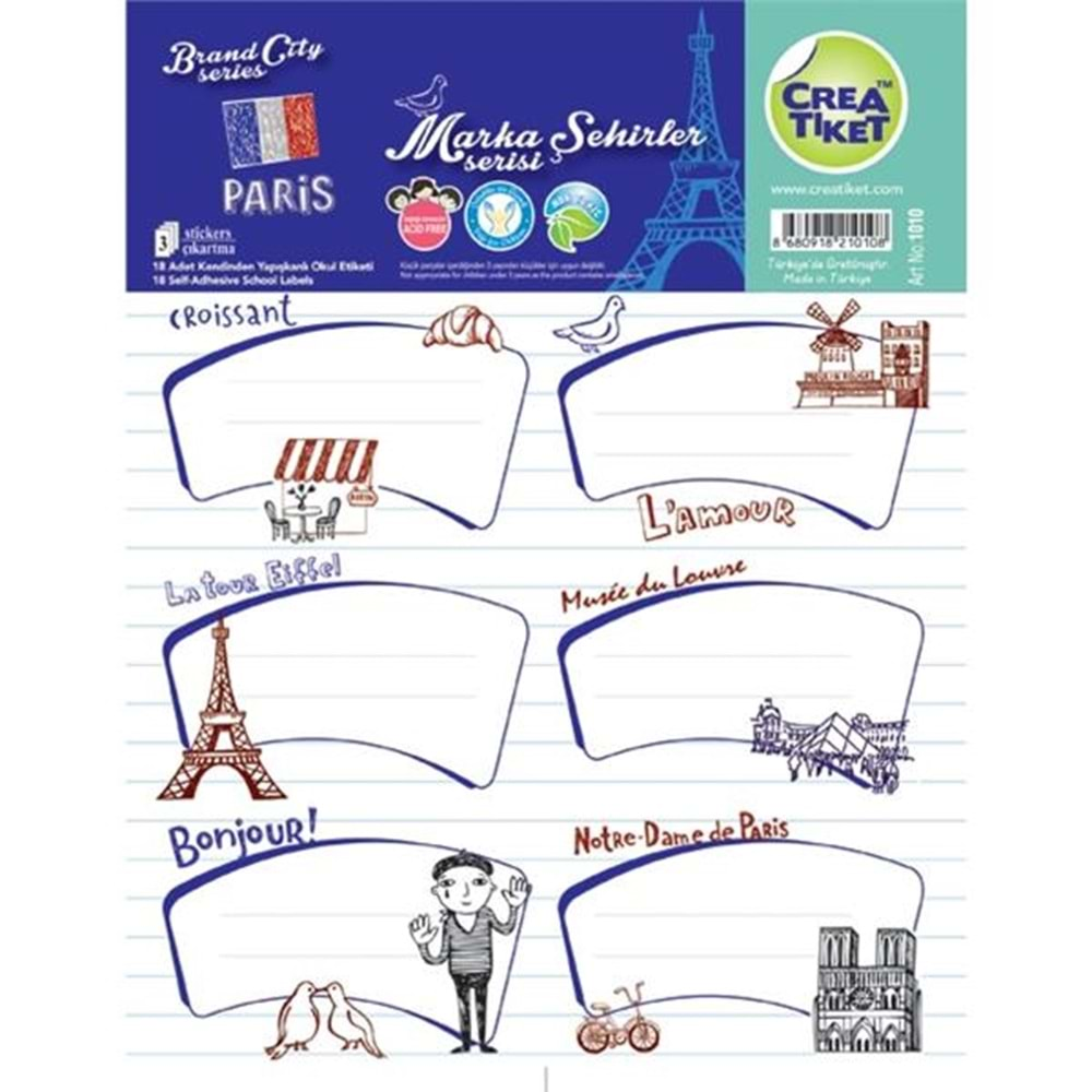 Crea Etiket 6 Etiket X 3 Yaprak Paris Seri