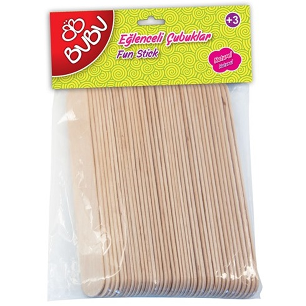 Bubu Eğlenceli Çubuklar Naturel 15x1,8 cm 40'lı (Dil Basma Çubuğu)