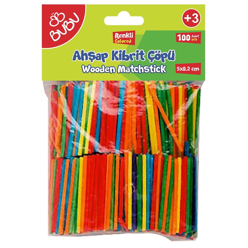 Bubu Eğlenceli Çubuklar Renkli Kibrit Çöpü 100'lü