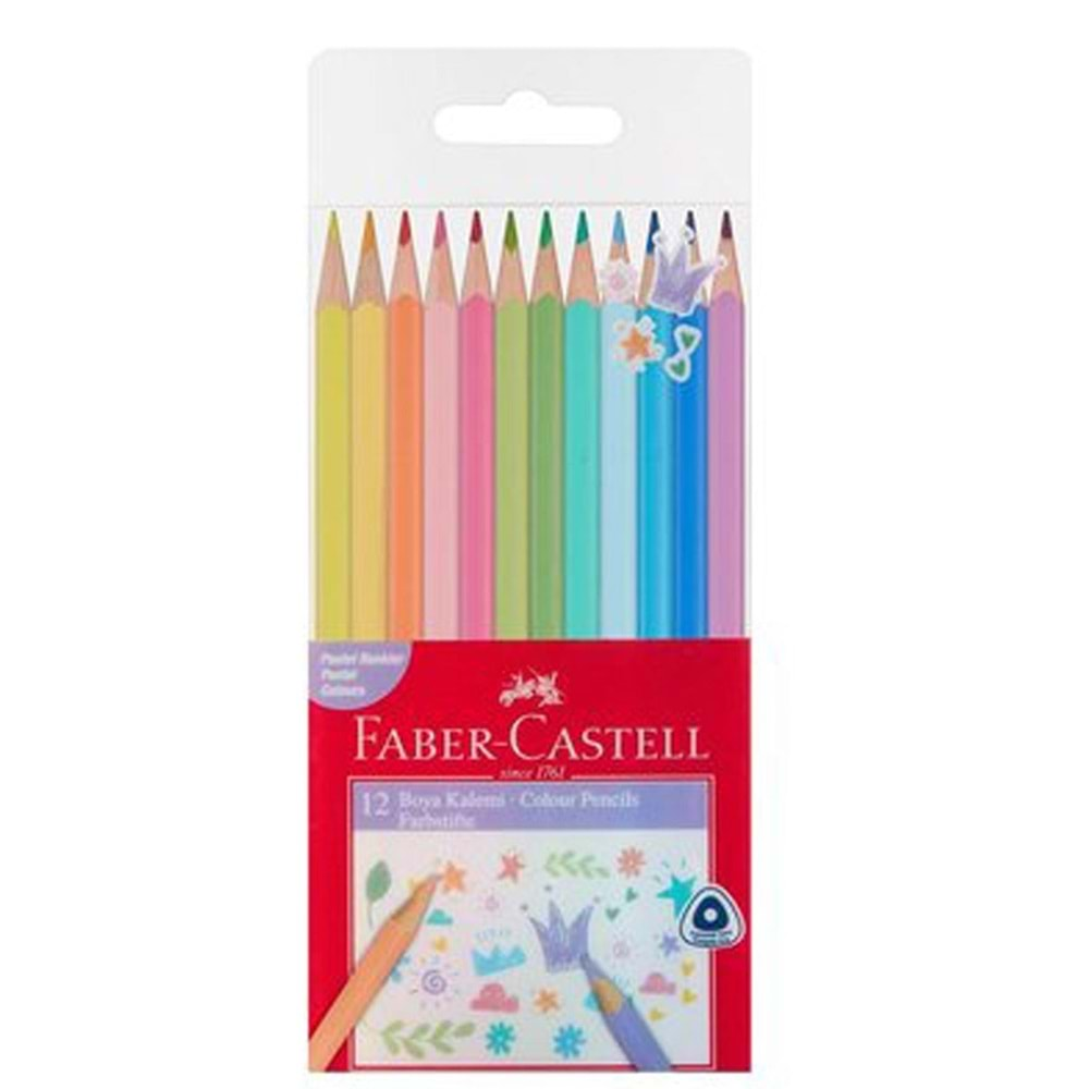 Faber Castell Üçgen Kuru Boya Kalemi Pastel Renkler 12li