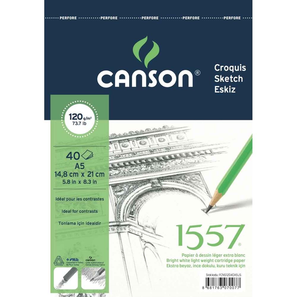 Canson 1557 Eskiz Çizim Defteri (14.8x21cm) 120gr 15 Yaprak