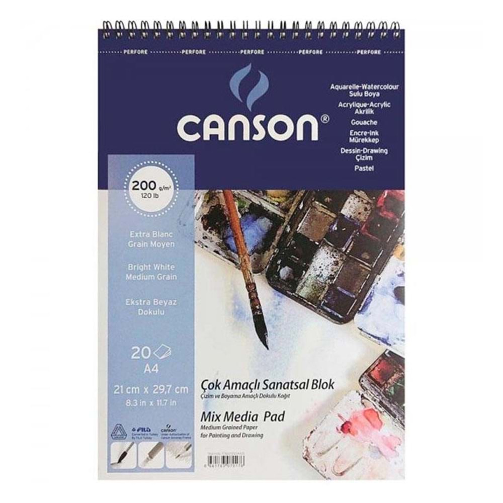 Canson A4 Çok Amaçlı Sanatsal Blok Spiralli Dokulu 200 Gr 20020a4js