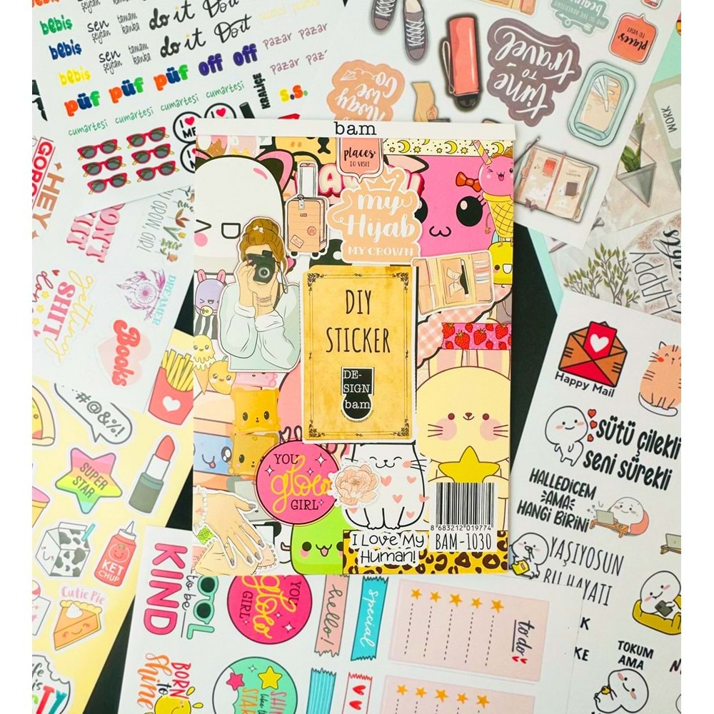 BAM My DIY Sticker Book 24 * 17 cm 16 Sayfa Özel Tasarım Rengarenk Sticker Kitabı