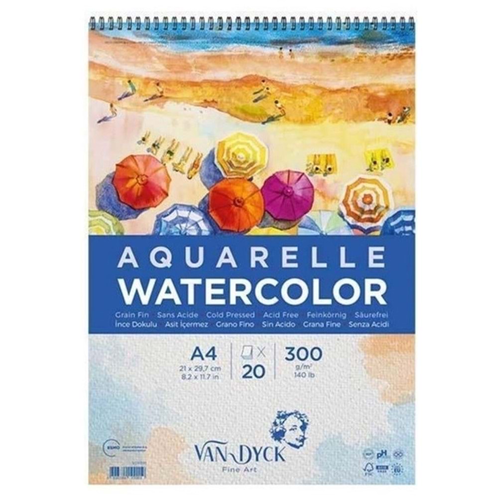 Van Dyck Aquarelle Watercolor 300 gr A4 Suluboya Kağıdı 20 yp Defteri