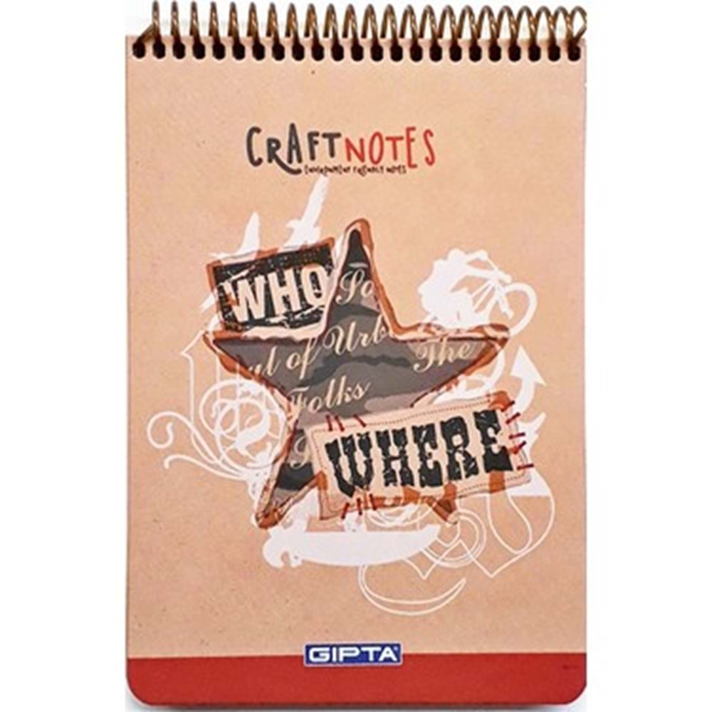 Gıpta 100 Yaprak A6 Craft Notes Üstten Spiralli Sert Kapak Kareli Defter 1790