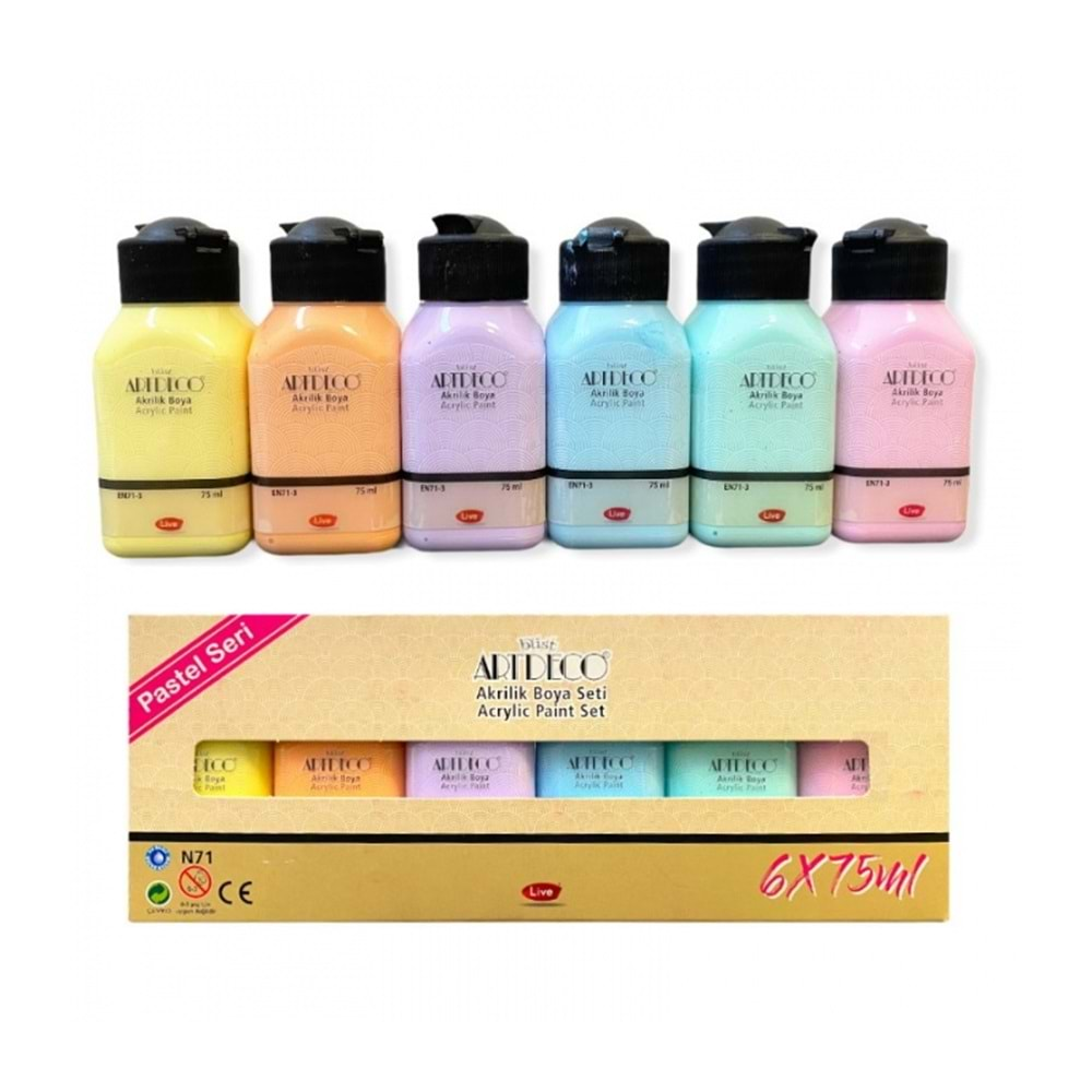 Artdeco 6 lı Akrilik Boya Seti 75 ml Şişler Pastel Renkler