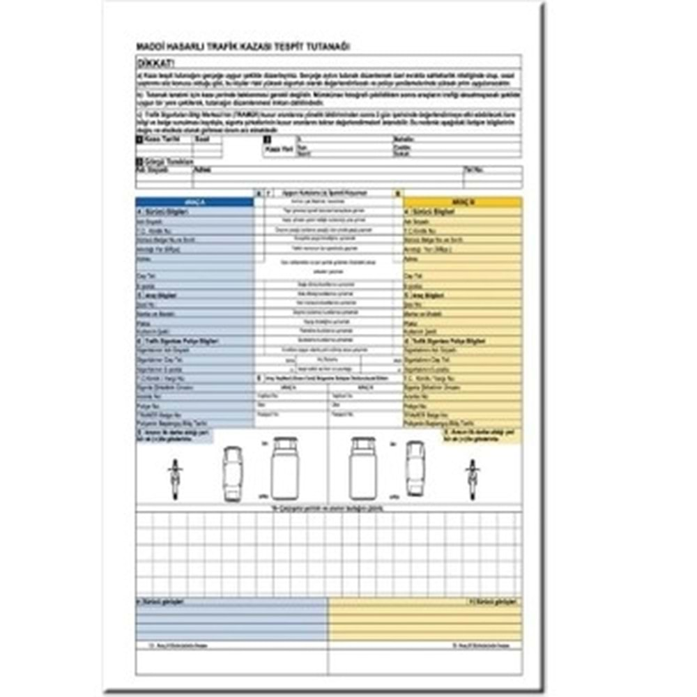 Özkan 2 Nüsha Otokopili Maddi Hasarlı Trafik Kazası Tespit Tutanağı