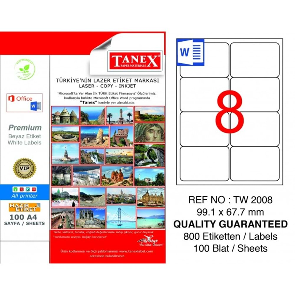 Tanex Tw-2008 99,1x67,7 Mm Laser Etiket 100 Ad.