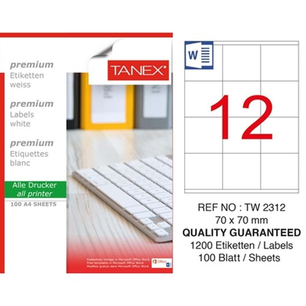 Tanex Laser Etiket 70x70 TW 2312