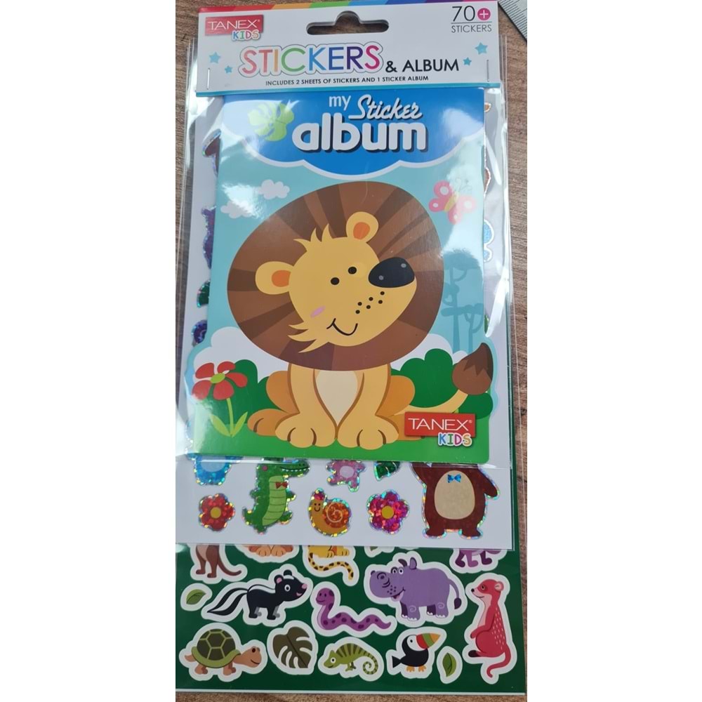 Tanex Stickers &Albüm Hayvanlar 2 kartela sticker + 1 Adet Mini Albüm