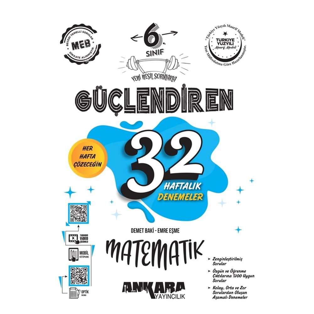Ankara Güçlendiren 6. Sınıf Matematik 32 Haftalık Kazanım Denemeleri