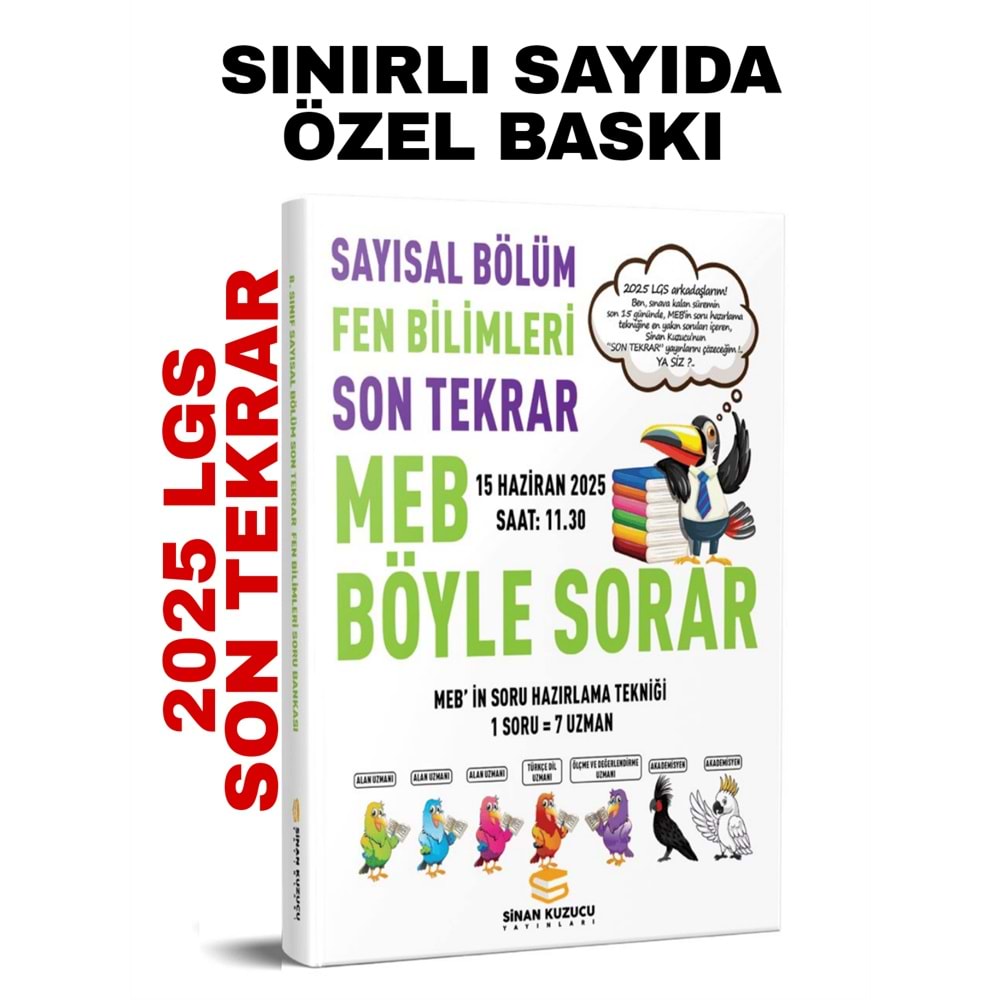 Sinan Kuzucu Yayınları 2025 LGS Sayısal Bölüm Son Tekrar Fen Bilimleri Soru Bankası