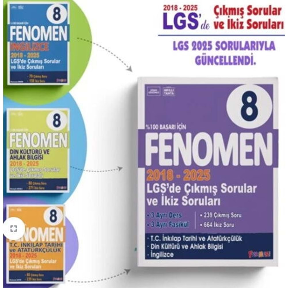 Fenomen Okul Yayınları 8. Sınıf LGS Çıkmış Sorular ve İkiz Soruları Sözel Seti 2018 2025