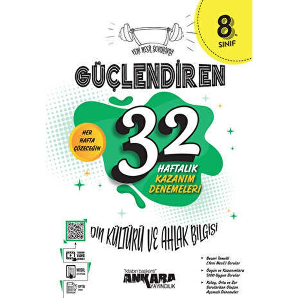 Ankara Yayıncılık 8. Sınıf Güçlendiren 32 Haftalık Din Kültürü ve Ahlak Bilgisi Kazanım Denemeleri