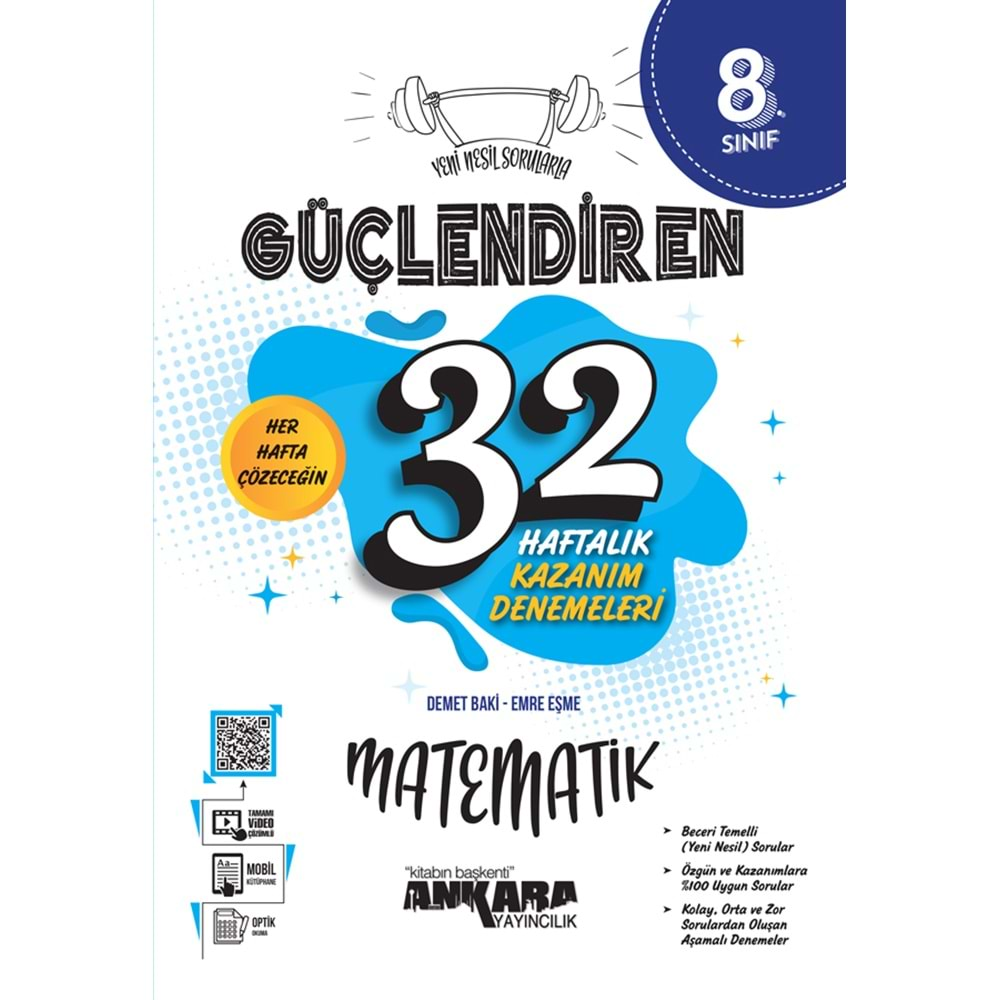 Ankara Güçlendiren 8. Sınıf Matematik 32 Haftalık Kazanım Denemeleri