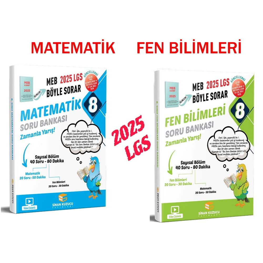 Sinan Kuzucu 2025 LGS 8. Sınıf Fen Bilimleri Matematik 2 li Soru Bankası Seti