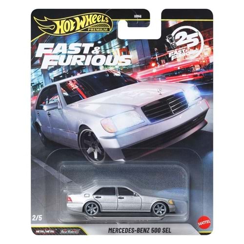 Hot Wheels Cars, Premium Fast & Furious 1:64 Scale Mercedes Benz 500 Sel Die-Cast Car for Collectors Inspired by Fast & Furious Movie Franchise, JHW67