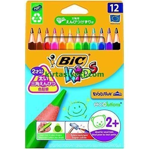 Bic Evulotion Jumbo Kuruboya 12 renkÜçgen Gövde