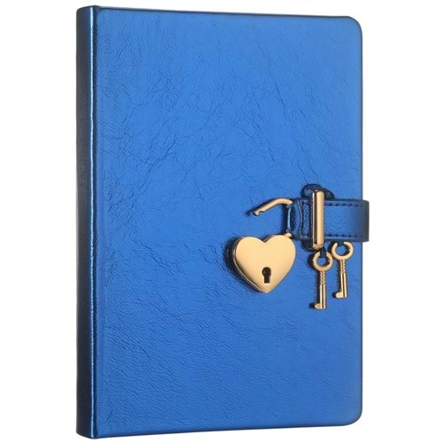 Victoria's Journals Hatıra Defteri 13x18 Hush Hush Kilitli Metalik Kapak Kutulu 160 YP Düz Mavi