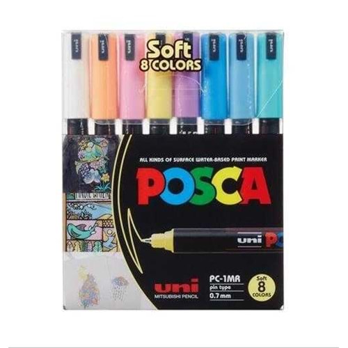 Uni Posca 0.7 Su Bazlı Poster Markörü Soft Renk 8Li PC-1MR-8C