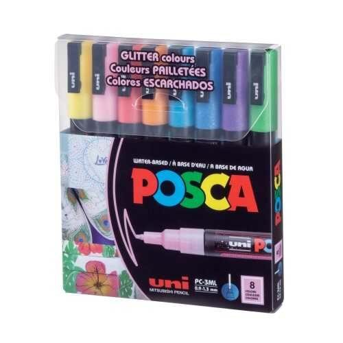 Uni Posca 0.9-1.3 Su Bazlı Poster Markörü Simli 8` li