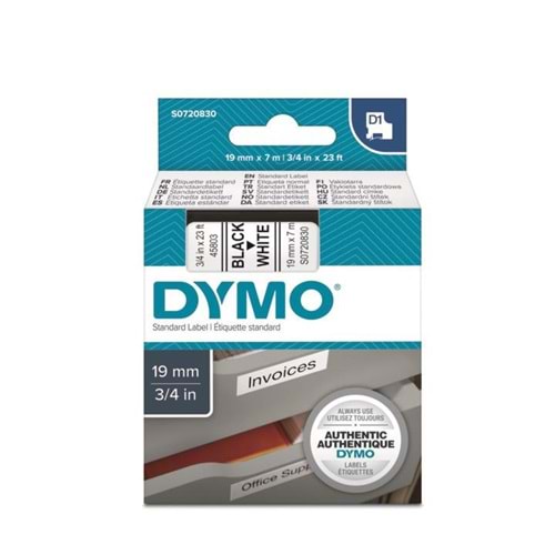 DYMO 45803 Beyaz/Siyah D1 Yedek Şerit (19 mm x 7 mt)