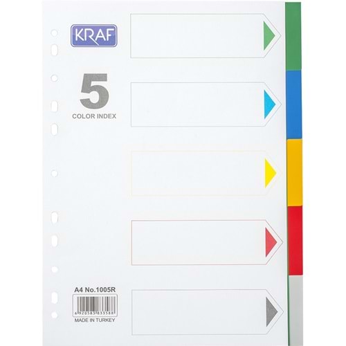Kraf Plastik 5 li Renkli Ayraç A/4 Boyutunda