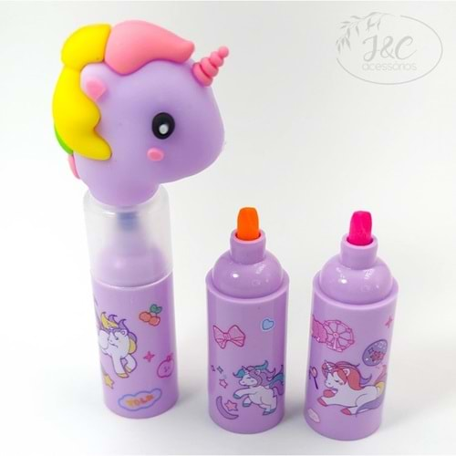 3 IN 1 Highlighter Pens Unicorn Shape (Assorted Colors)