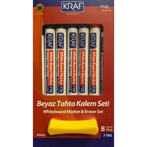 Kraf Beyaz Tahta kalemi 7 Kalem + Silgi Set