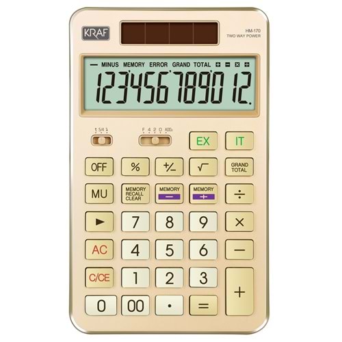 KRAF HESAP MAKİNESİ MASAÜSTÜ 12 HANE HM-170 GD ALTIN