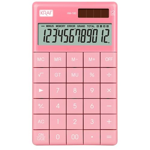 KRAF HESAP MAKİNESİ MASAÜSTÜ 12 HANE HM-180 PK PEMBE
