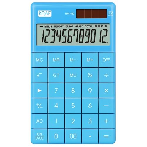 KRAF HESAP MAKİNESİ MASAÜSTÜ 12 HANE HM-180 PK Mavi