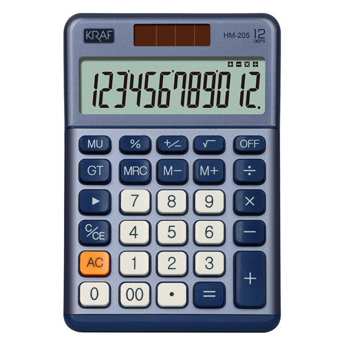 KRAF HESAP MAKİNESİ MASAÜSTÜ 12 HANE HM-205 BL MAVİ