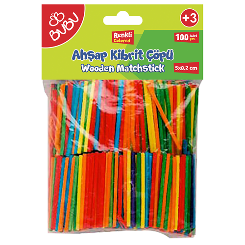 Bubu Eğlenceli Çubuklar Renkli Kibrit Çöpü 100'lü