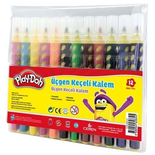 Play-Doh 12 Renk Üçgen Fırça Uçlu Kalem Plastik Kutu