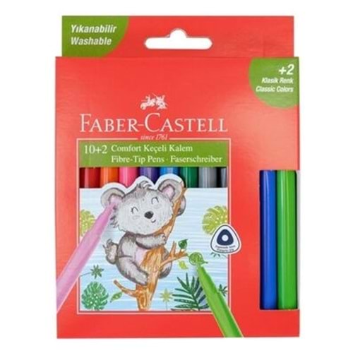 Faber Castell Yıkanabilir 10+2 Renk Comfort Kaçali Kalem (Fibre-Tip Pen)