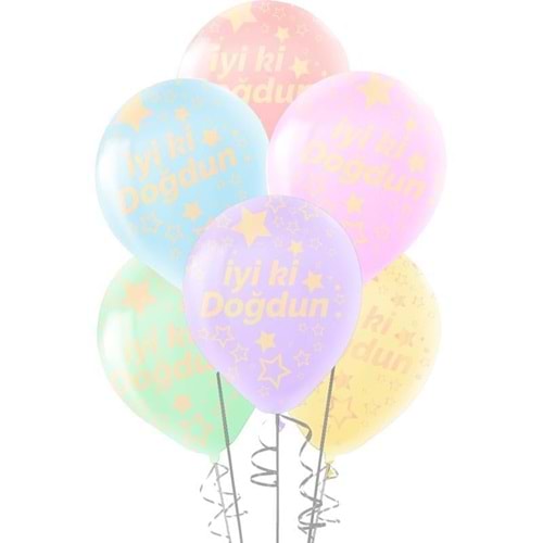 Hilal Çepeçevre Baskılı Makaron Balon 100 Lü -İyiki Doğdun