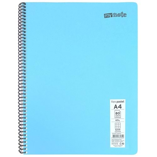 Mynote Spiralli PP Kapak A4 -72 Yaprak Çizgisiz Defter Pastel Renkler