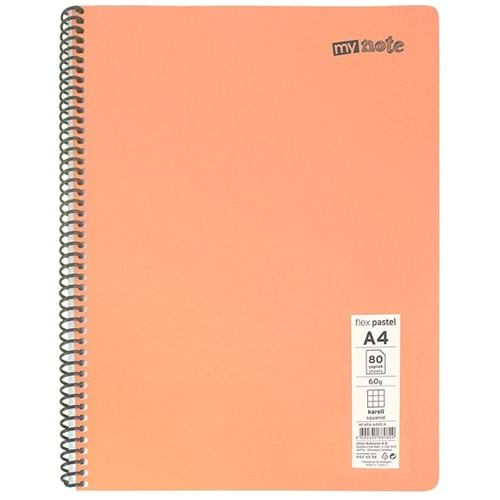 Mynote Spiralli PP Kapak A4 - 96 Yaprak Çizgisiz Defter Pastel Renkler