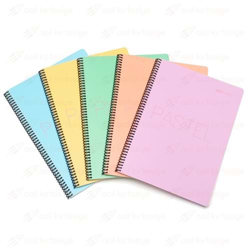 Mynote Flex Spiralli PP kapak A4- 100 Yaprak Çizgili Defter Pastel Renkler