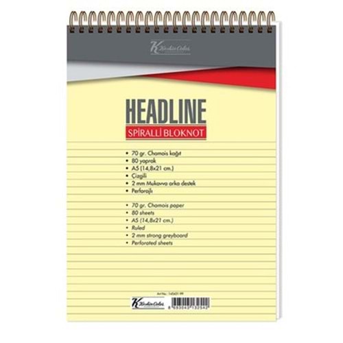 Keskin Color K.color Headline A5 Üstten Spiralli 80yp Çizgili Defter Bloknot ults